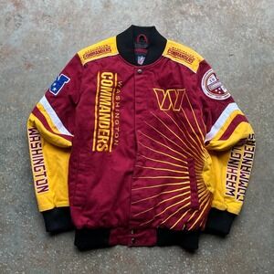 NFL Washington Commanders Varsity Jacket Mens Medium Burgundy Gold Twill Bomber